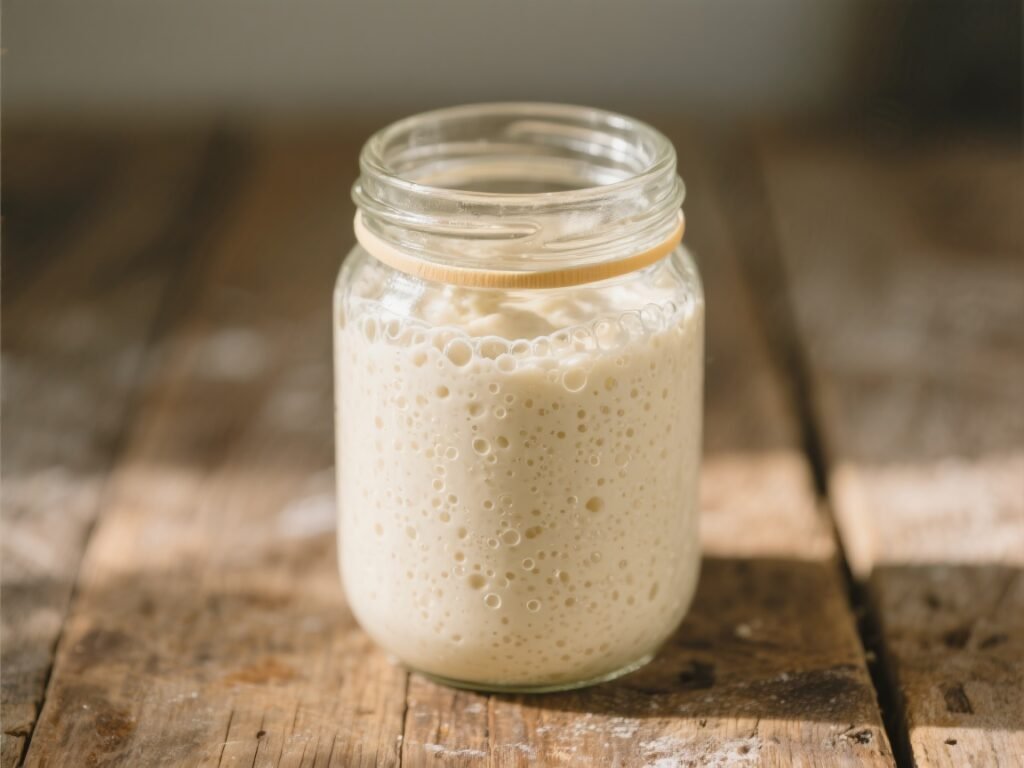 active sourdough bread starter in a glass jar